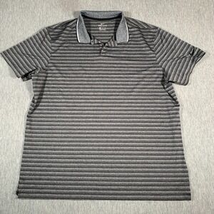 Nike Polo Shirt Mens 2XL Gray Black Stripe Dri-FIT Golf Performance Short Sleeve